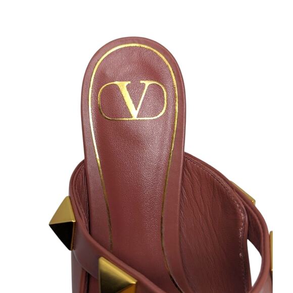 Valentino Garavani Roman stud leather pointed toe flat mule gold brown 38 - Picture 8 of 13